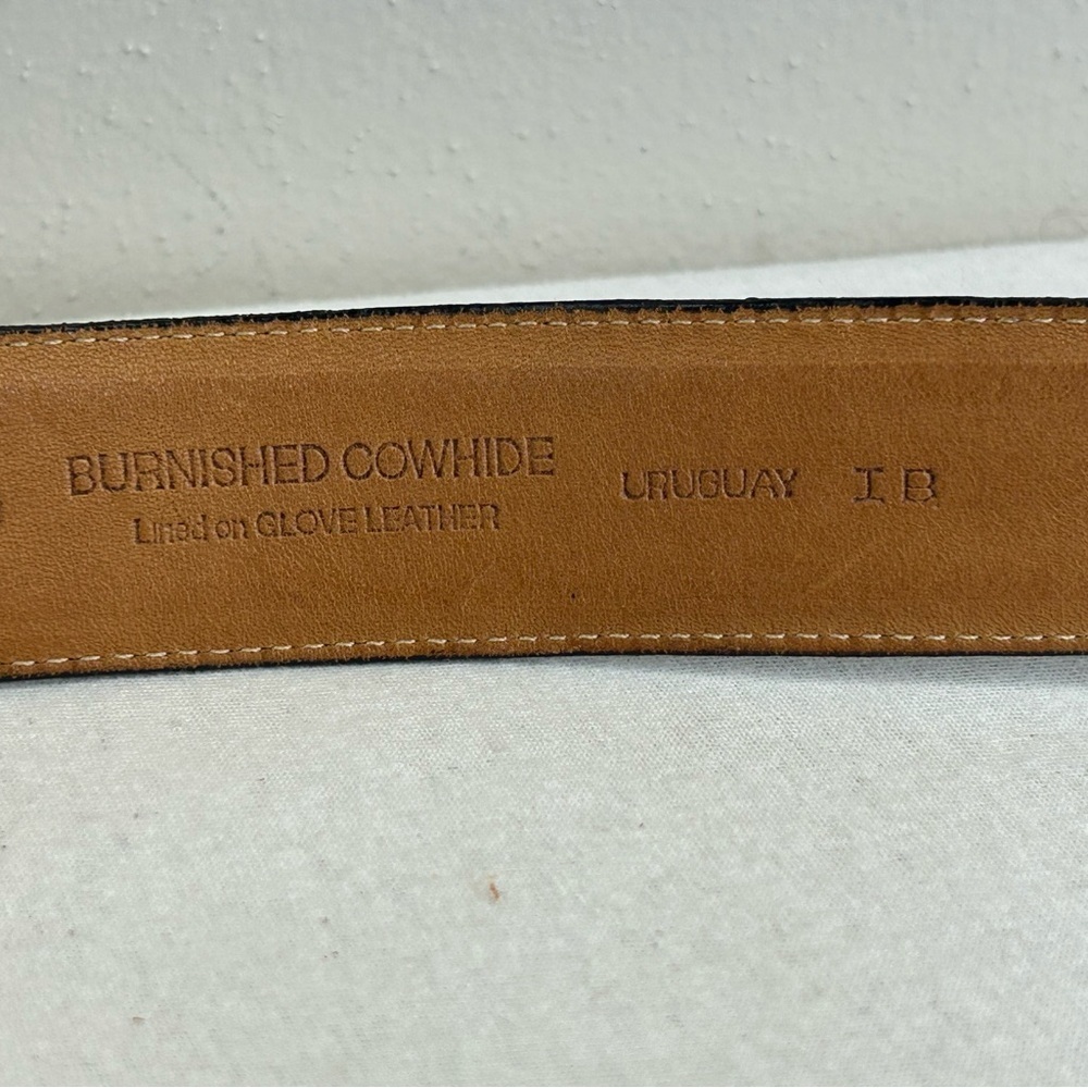 Perry Ellis 36 Brown Embossed Leather Belt with Gold Buckle Cowhide Floral - Picture 6 of 8